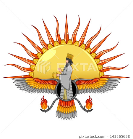 Color Zoroastrian Faravahar Sunrise Color Zoroastrian Faravahar Sunrise 143365638