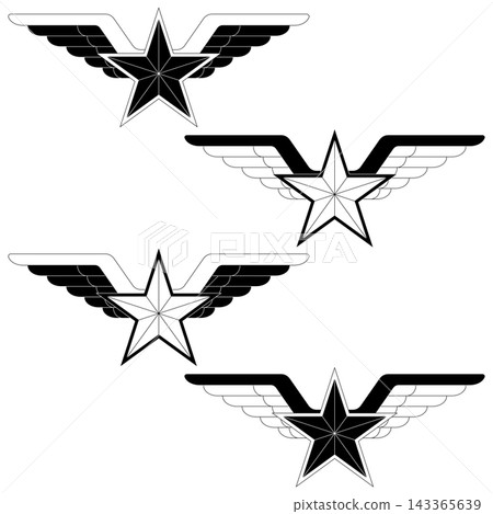Monochrome Winged Star Outline Monochrome Winged Star Outline 143365639