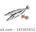 A watercolor-style illustration of a saury fish in the style of a picture postcard. 143365652