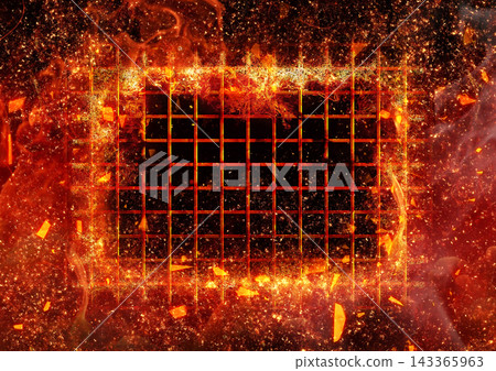 Burning metal mesh and flame energy texture Burning metal mesh and flame energy texture 143365963