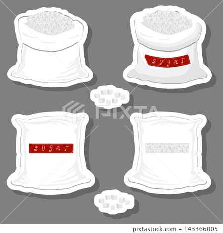 Illustration on theme set different types sacks filled cubes sugar Illustration on theme set different types sacks filled cubes sugar 143366005