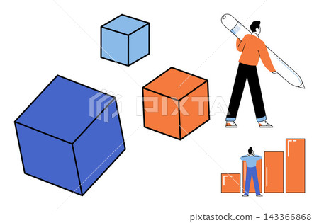 People interacting with geometric cubes and charts vector illustration. Productivity, project management, business growth, data analysis, strategic planning, teamwork. Professionals working People interacting with geometric cubes and charts vector illustration. Productivity, project management, business growth, data analysis, strategic planning, teamwork. Professionals working 143366868