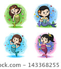 Collection of cute mermaid cartoon characters featuring colorful designs and playful underwater fantasy themes 143368255