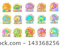 Collection of cute fish cartoon characters featuring playful expressions, colorful designs, and underwater themes 143368256