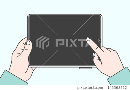 An illustration of someone holding a tablet with both hands and touching the screen. An illustration of someone holding a tablet with both hands and touching the screen. 143368312