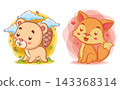 Cute Beaver And Fox Animal Cartoon Vector Illustration Collection Design 143368314