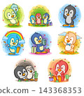 Cute penguin cartoon character collection colorful winter illustration set 143368353