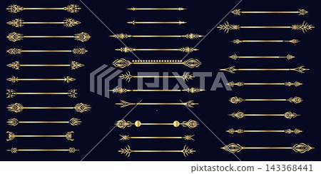 Chapter golden dividers, romantic separators. Creative vintage line elements, antique vignettes for menu and books. Elegant underlines. Vector recent design decoration set Chapter golden dividers, romantic separators. Creative vintage line elements, antique vignettes for menu and books. Elegant underlines. Vector recent design decoration set 143368441