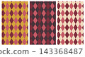 Harlequin lozenge backgrounds.Circus seamless pattern. Vector illustration. Checkered diamond textures. Set blue red yellow rhombus plaid prints. Modern argyle geometric backdrops. 143368487
