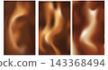 Coffee wavy background set. MIlk coffee cream, dark and light brown color flowing liquid, smooth silk texture. Swirl flowing waves. Abstract vector illustration 143368494