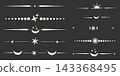 Silver divider celestial border with stars moon and sun thin line elegant simple decoration, mystic tarot separator,  magic grey design element 143368495