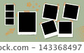 Blank photo frames collage set. Mood green board template Self care with arrows and stars. Vector illustration 143368497