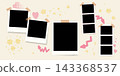 Blank photo frames collage set. Mood pastel yellow board template with pinl arrows and yellow stars  Self care. Vector illustration 143368537