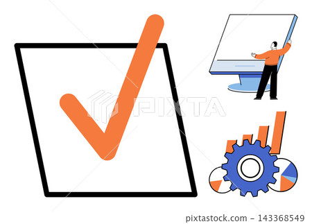 Business productivity and task management vector illustration. Workflow, project planning, data analysis, goal achievement, corporate strategy, performance tracking. Task completion and progress Business productivity and task management vector illustration. Workflow, project planning, data analysis, goal achievement, corporate strategy, performance tracking. Task completion and progress 143368549