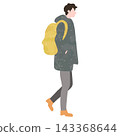 A man in winter fashion with a backpack on his back. 143368644