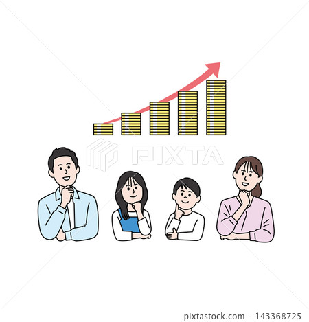 插圖描繪了一對男女慶祝公司業績提升的場景。 插圖描繪了一對男女慶祝公司業績提升的場景。 143368725