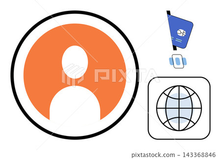 User profile avatar and global internet connection icons vector illustration. Digital identity, web navigation, online communication, network access, account settings, global connectivity. Personal User profile avatar and global internet connection icons vector illustration. Digital identity, web navigation, online communication, network access, account settings, global connectivity. Personal 143368846