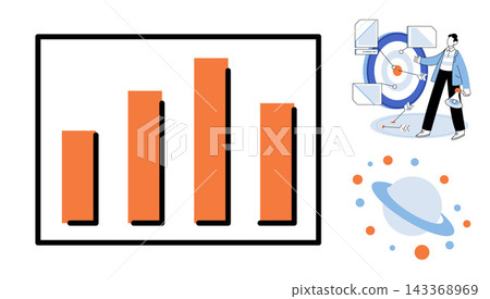 Bar chart and person hitting target vector illustration. Data analysis, goal setting, strategic planning, marketing success, performance tracking, business development. Financial graph Bar chart and person hitting target vector illustration. Data analysis, goal setting, strategic planning, marketing success, performance tracking, business development. Financial graph 143368969