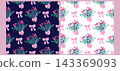 Set of seamless pattern christmas elegant festive modern style Hand-drawn cute poinsettias, holly berries, ribbon, rowanberry, branches and snowflakes Vector template background illustration 143369093
