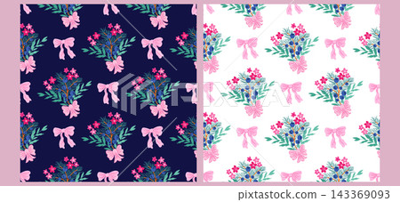 Set of seamless pattern christmas elegant festive modern style Hand-drawn cute poinsettias, holly berries, ribbon, rowanberry, branches and snowflakes Vector template background illustration Set of seamless pattern christmas elegant festive modern style Hand-drawn cute poinsettias, holly berries, ribbon, rowanberry, branches and snowflakes Vector template background illustration 143369093