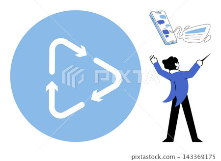 Business process management and digital communication vector illustration. Workflow optimization, digital transformation, team coordination, messaging, strategy, leadership. Corporate operations Business process management and digital communication vector illustration. Workflow optimization, digital transformation, team coordination, messaging, strategy, leadership. Corporate operations 143369175