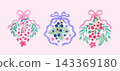 Christmas floral collection with seasonal garlands, borders, garland, wreath, ribbons, bows and winter holiday hand drawn decor set Vector cute illustration 143369180