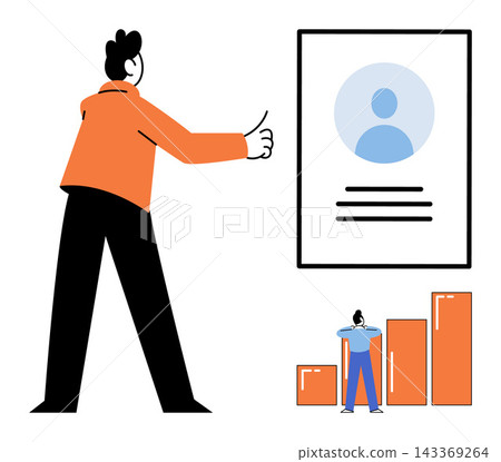 Man reviewing employee profile and growth chart vector illustration. Recruitment, human resources, performance analysis, career development, talent management, corporate strategy. Staff evaluation Man reviewing employee profile and growth chart vector illustration. Recruitment, human resources, performance analysis, career development, talent management, corporate strategy. Staff evaluation 143369264