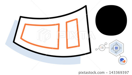 Abstract interface panels with circuit board icons and data nodes vector illustration. Software development, digital infrastructure, system architecture, network connectivity, user experience Abstract interface panels with circuit board icons and data nodes vector illustration. Software development, digital infrastructure, system architecture, network connectivity, user experience 143369397