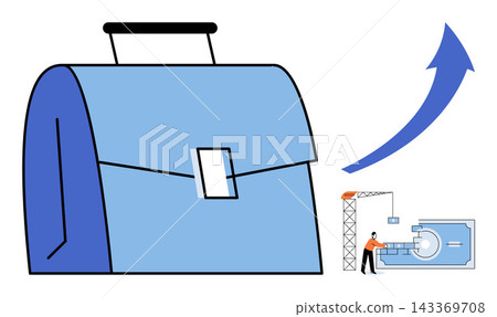 A briefcase with a construction worker building a financial asset vector illustration. Professional advancement, corporate success, career growth, investment strategy, project management, wealth A briefcase with a construction worker building a financial asset vector illustration. Professional advancement, corporate success, career growth, investment strategy, project management, wealth 143369708