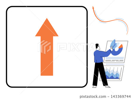 Man analyzing financial charts and business growth vector illustration. Success, marketing, statistics, investment, development, progress. Professional worker examining corporate performance data Man analyzing financial charts and business growth vector illustration. Success, marketing, statistics, investment, development, progress. Professional worker examining corporate performance data 143369744
