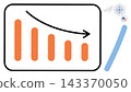 Declining bar chart with a downward trend arrow vector illustration. Financial loss, economic crisis, market crash, business failure, negative growth, investment risk. Decreasing graph symbol 143370050