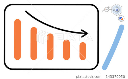 Declining bar chart with a downward trend arrow vector illustration. Financial loss, economic crisis, market crash, business failure, negative growth, investment risk. Decreasing graph symbol Declining bar chart with a downward trend arrow vector illustration. Financial loss, economic crisis, market crash, business failure, negative growth, investment risk. Decreasing graph symbol 143370050