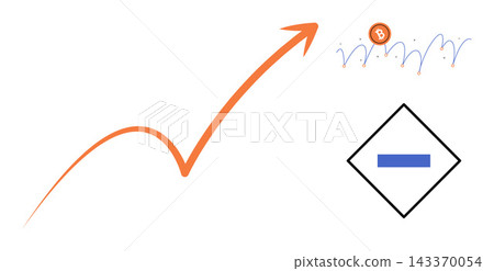 Rising arrow graph with bitcoin symbol and negative sign icon vector illustration. Financial analysis, market volatility, cryptocurrency trading, investment strategy, economic decline, digital Rising arrow graph with bitcoin symbol and negative sign icon vector illustration. Financial analysis, market volatility, cryptocurrency trading, investment strategy, economic decline, digital 143370054