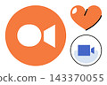 Video call and heart icons set vector illustration. Digital communication, social media, online connection, user interface, remote interaction, love expression. Web camera symbols and graphics 143370055