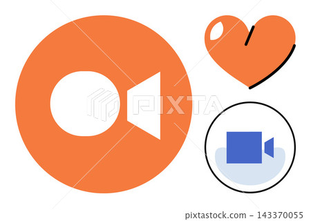 Video call and heart icons set vector illustration. Digital communication, social media, online connection, user interface, remote interaction, love expression. Web camera symbols and graphics Video call and heart icons set vector illustration. Digital communication, social media, online connection, user interface, remote interaction, love expression. Web camera symbols and graphics 143370055