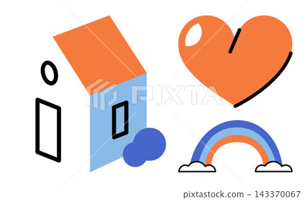 House heart and rainbow vector illustration. Real estate, love, family, happiness, home, childhood. Residential building, romantic symbol, colorful arch dwelling affection weather House heart and rainbow vector illustration. Real estate, love, family, happiness, home, childhood. Residential building, romantic symbol, colorful arch dwelling affection weather 143370067
