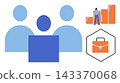 Business team and growth chart vector illustration. Corporate management, professional development, career growth, leadership, teamwork, office strategy. Group of employees and business icons 143370068