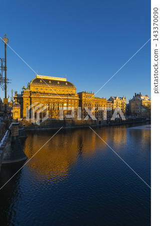 National Theatre building reflecting in Vltava River Prague National Theatre building reflecting in Vltava River Prague 143370090