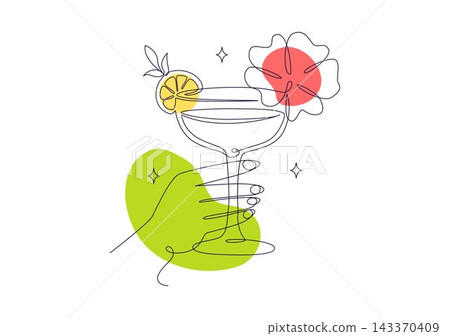 Cocktail Vector Illustration featuring Colorful Mixed Drink, Cocktail Glass, Fresh Fruit, Ice Cubes, Tropical Beverage and Summer Party Elements 143370409