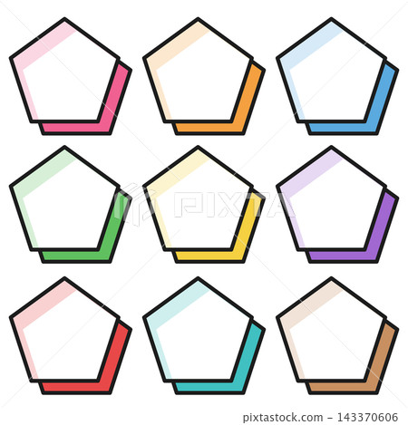 Pentagonal decorative frame, white outline, 9 color variations Pentagonal decorative frame, white outline, 9 color variations 143370606