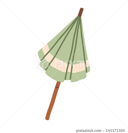 Closed green striped beach umbrella vector illustration. Compact summer parasol isolated on white background Closed green striped beach umbrella vector illustration. Compact summer parasol isolated on white background 143371305
