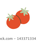 Pair of fresh red tomatoes vector illustration with green stems. Ripe vegetables isolated on white background for summer barbecue salad, menu, and food prints 143371334
