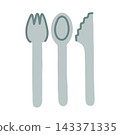 Vector illustration of fork, spoon, and knife cutlery set in a hand-drawn doodle style for picnic, kitchen, food blog, and dining design 143371335