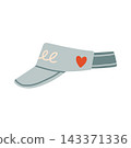 Grey sun visor hat with red heart patch vector illustration. Modern summer beach active visor isolated on white background 143371336