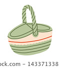 Woven hamper picnic basket vector illustration. Ideal for summer picnic, food storage, outdoor lunch, park outings, and spring vector designs 143371338