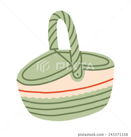 Woven hamper picnic basket vector illustration. Ideal for summer picnic, food storage, outdoor lunch, park outings, and spring vector designs Woven hamper picnic basket vector illustration. Ideal for summer picnic, food storage, outdoor lunch, park outings, and spring vector designs 143371338