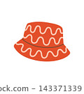 Red orange bucket hat with wavy pink stripes vector illustration. Modern summer beach sun hat isolated on white background 143371339