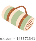 Rolled-up picnic mat with leather carrying strap vector illustration. Great for outdoor, camping, park leisure, summer, and lifestyle designs 143371341