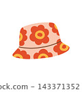 Pink and orange flower print bucket hat vector illustration. Retro 70s summer beach sun hat isolated on white background 143371352