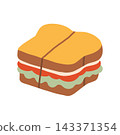 Tasty club sandwich vector illustration with layers of lettuce, tomato, and cheese. Ideal for picnic, fast food, menu design, and snack icons 143371354